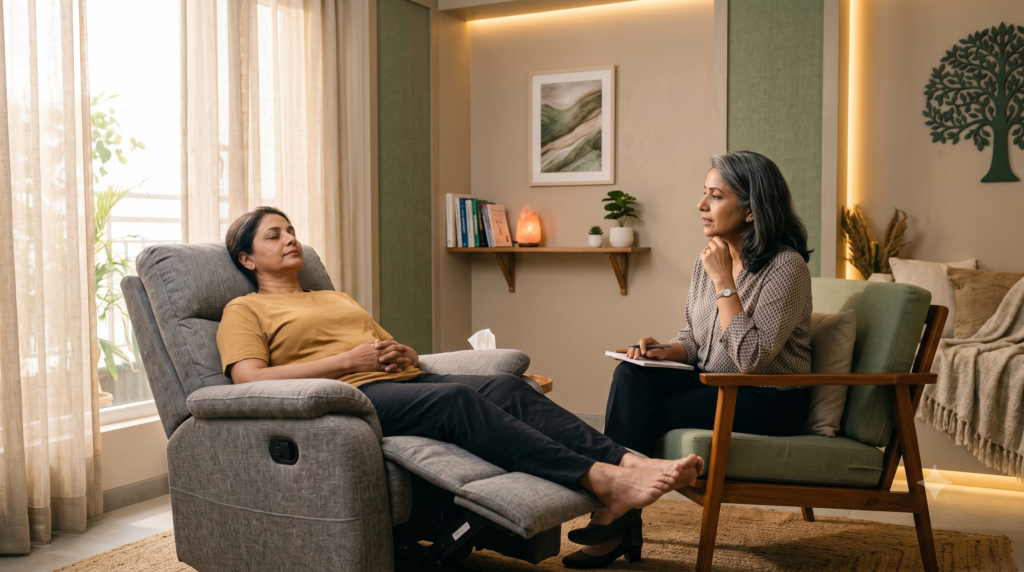 Guided relaxation session representing counselling and hypnotherapy