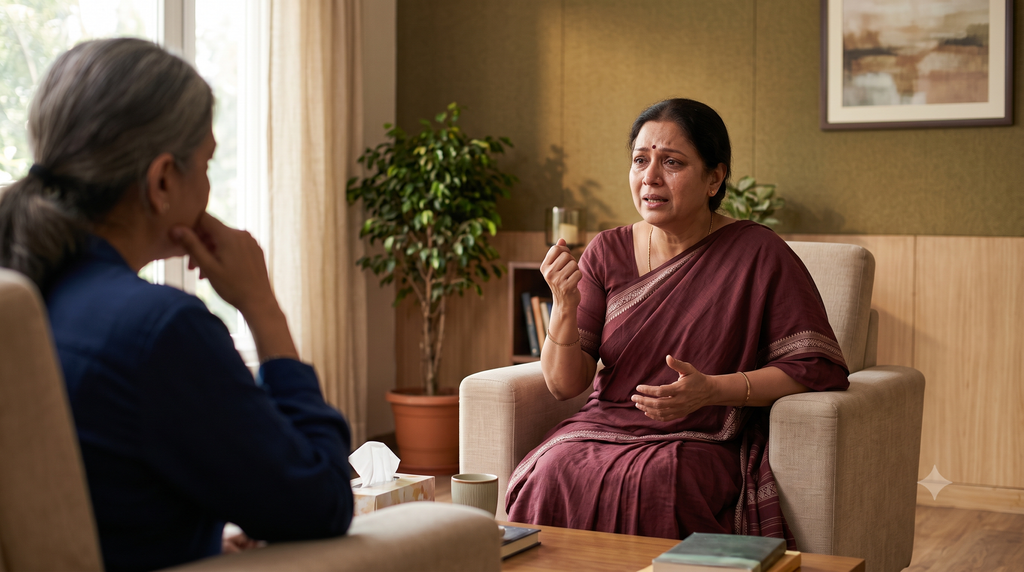 Person openly expressing emotions during a counselling session