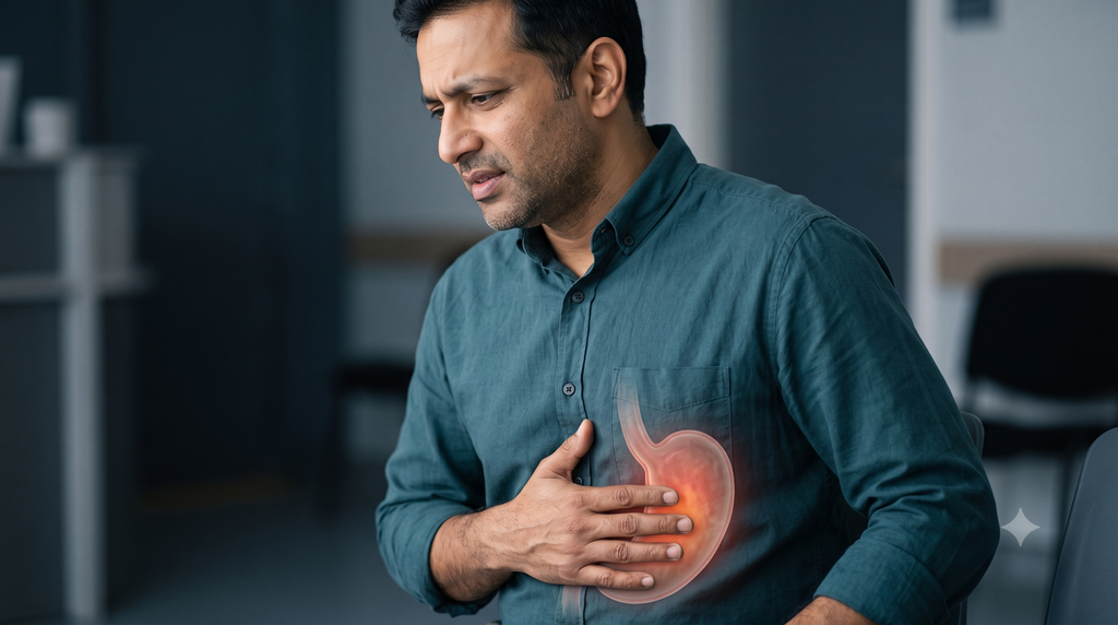 Upper abdominal discomfort representing hyperacidity and gastritis