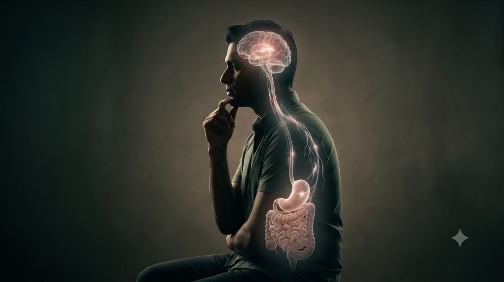 Gut-brain connection illustrating the relationship between stress and digestion
