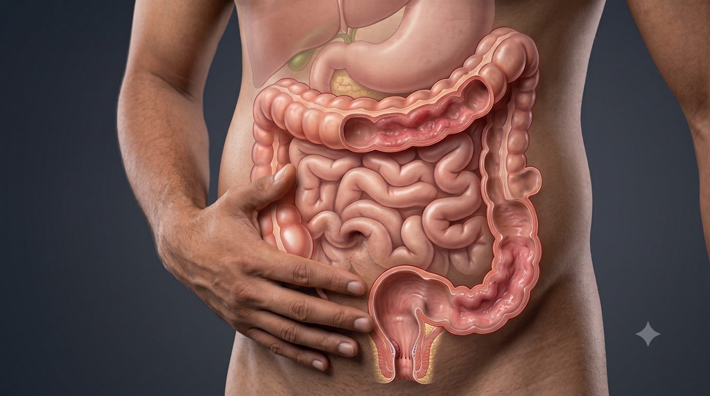 Inflamed intestinal lining representing inflammatory bowel conditions