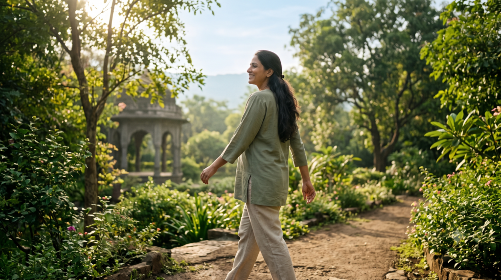 Person enjoying an active and balanced lifestyle outdoors