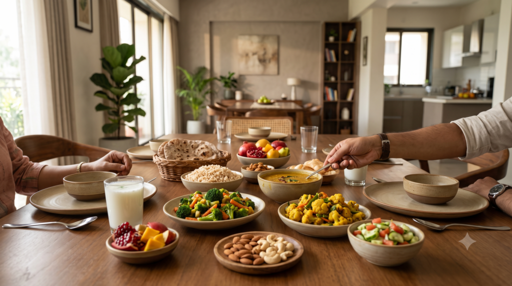 Balanced nutritious foods representing healthy eating and nutrition