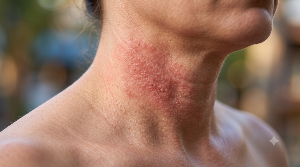 Mild red and irritated skin representing an allergic skin reaction