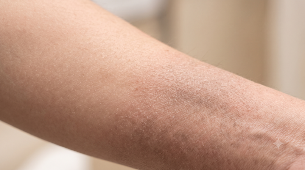 Close-up showing dry and uneven skin associated with chronic skin conditions