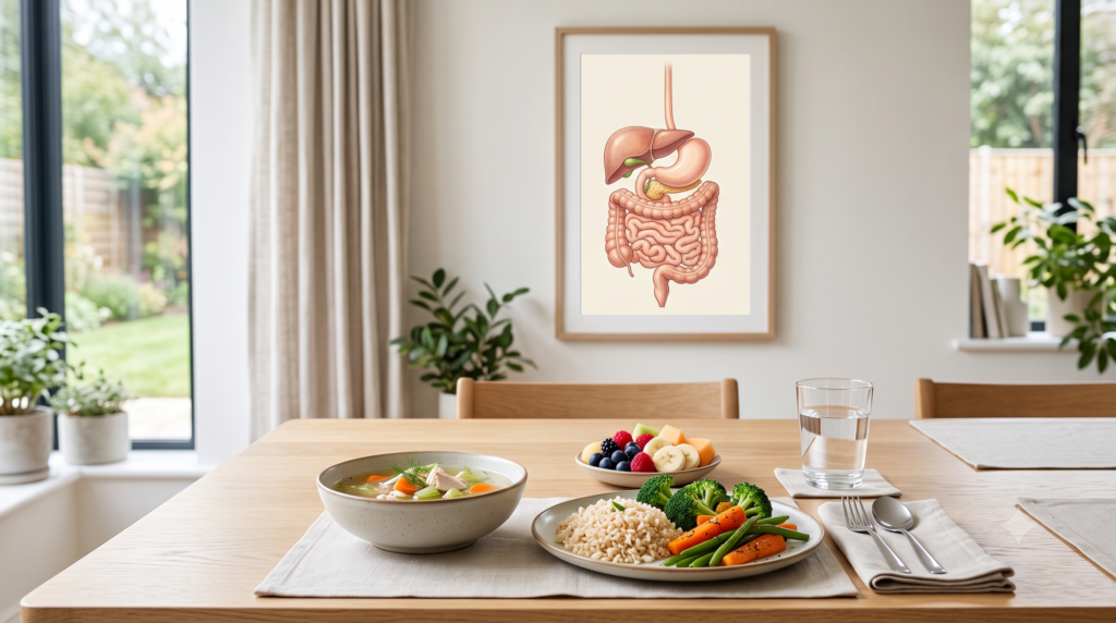 Balanced nourishing meal representing digestive well-being during cancer care