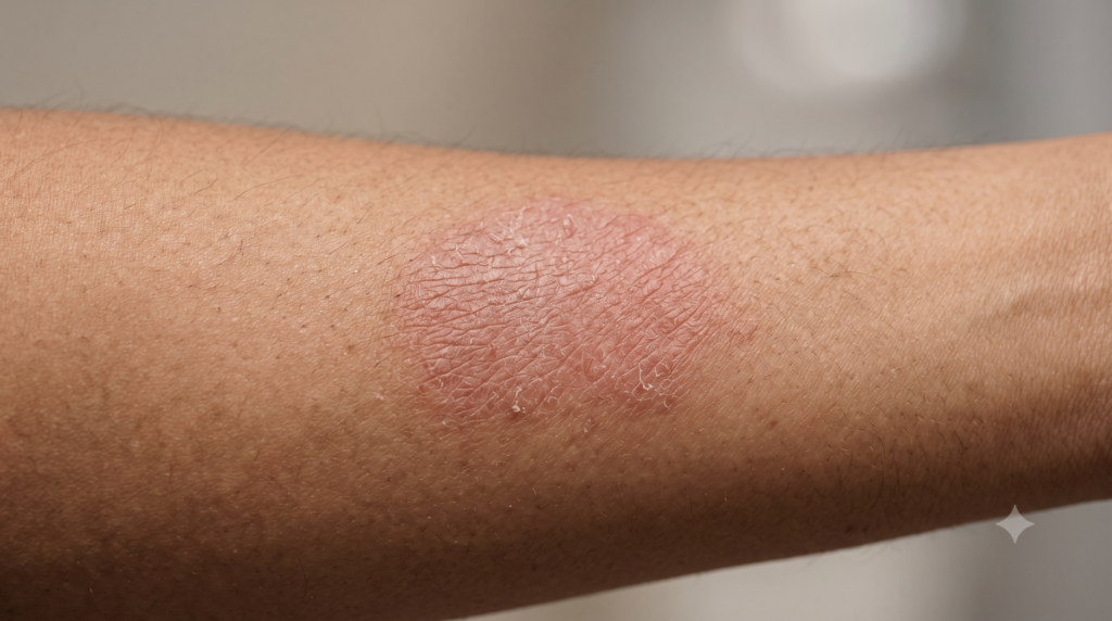 Dry red irritated skin associated with eczema