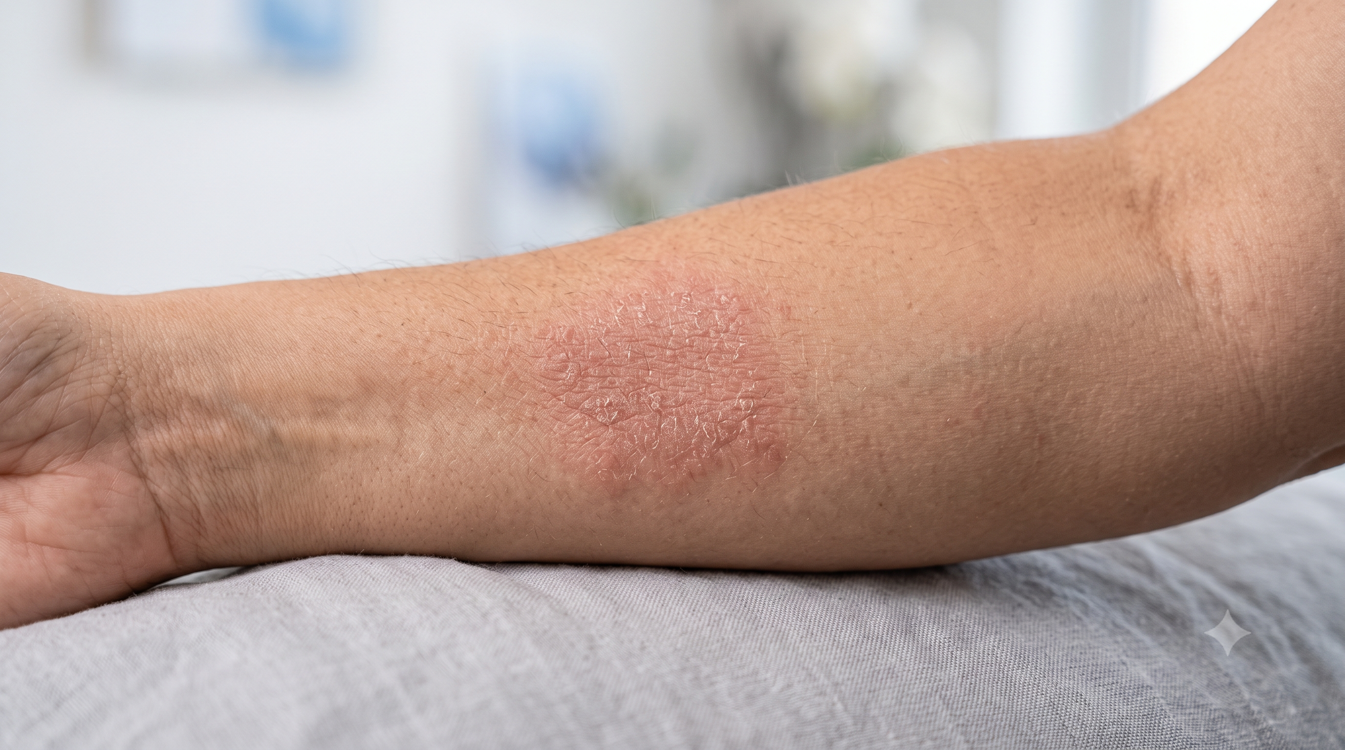 Close-up of skin affected by eczema with redness and dryness