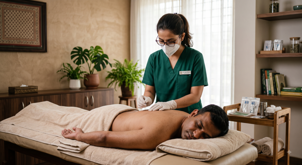 Acupuncture practitioner providing treatment to a patient at PRANA