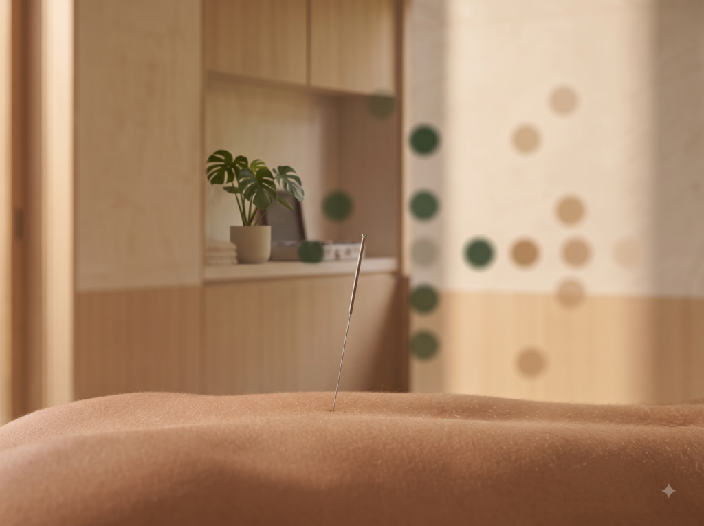 Acupuncture needle positioned precisely during treatment