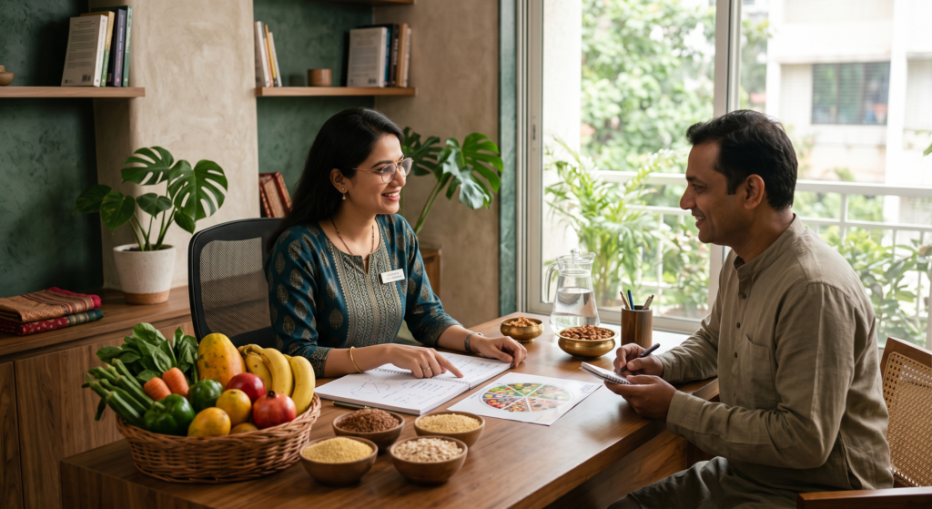 Dietitian discussing personalised nutrition with a patient at PRANA