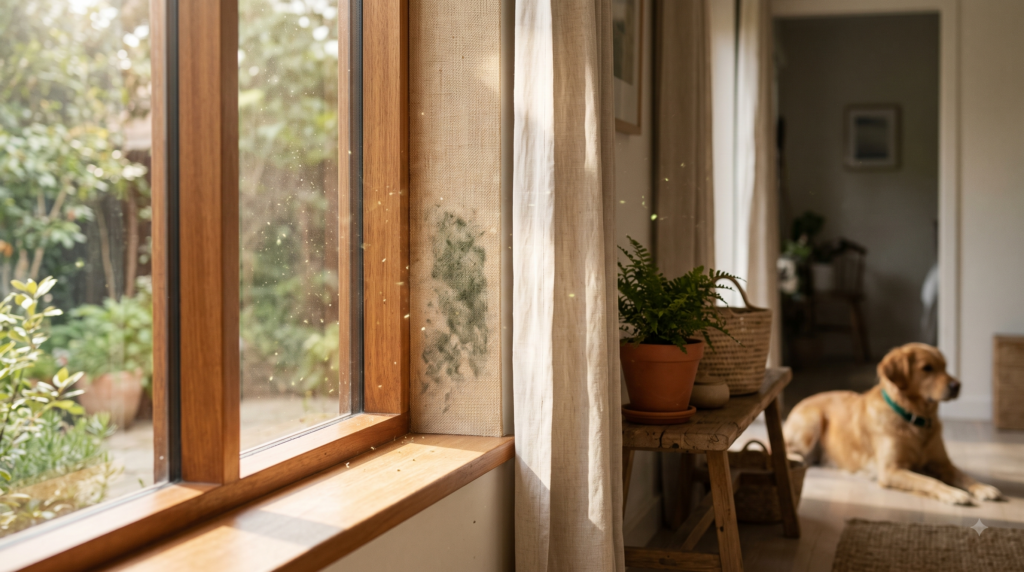Environmental allergy triggers including dust, pollen, mould and animal dander