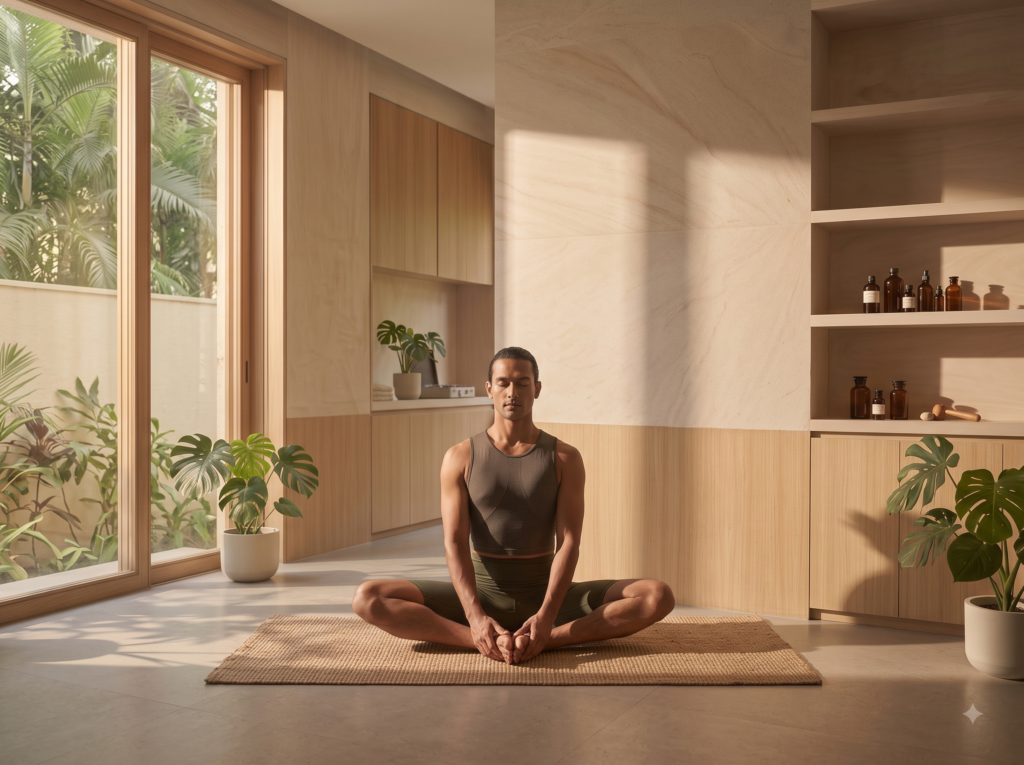 Therapeutic yoga posture representing movement and body awareness