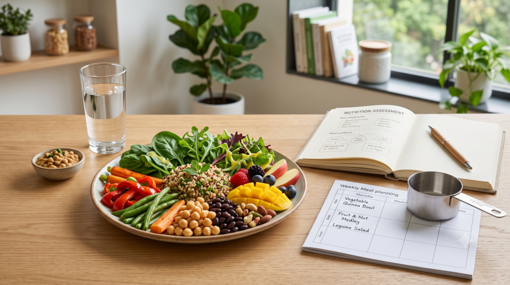 Balanced meal and nutrition planning materials representing Nutrition and Dietetics