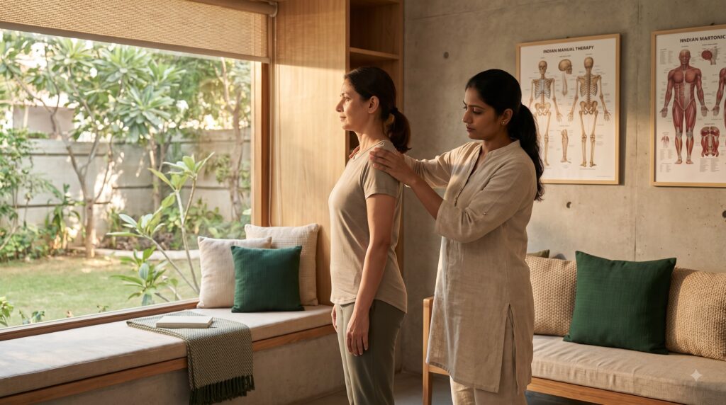 Manual therapist assessing posture and movement at PRANA