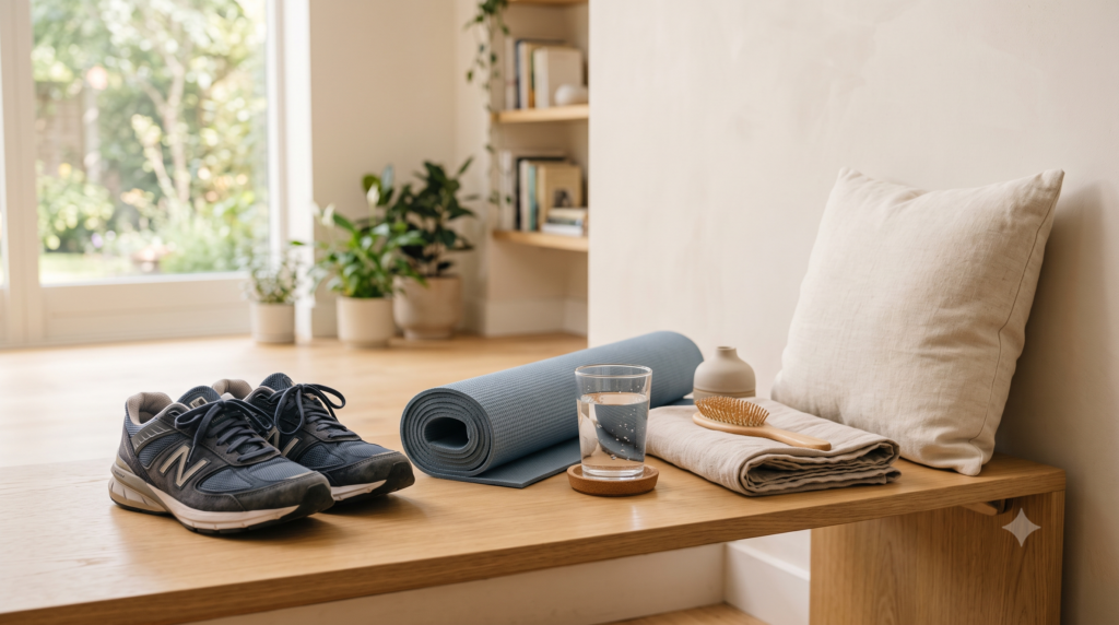 Wellness essentials representing movement, hydration and rest during cancer care