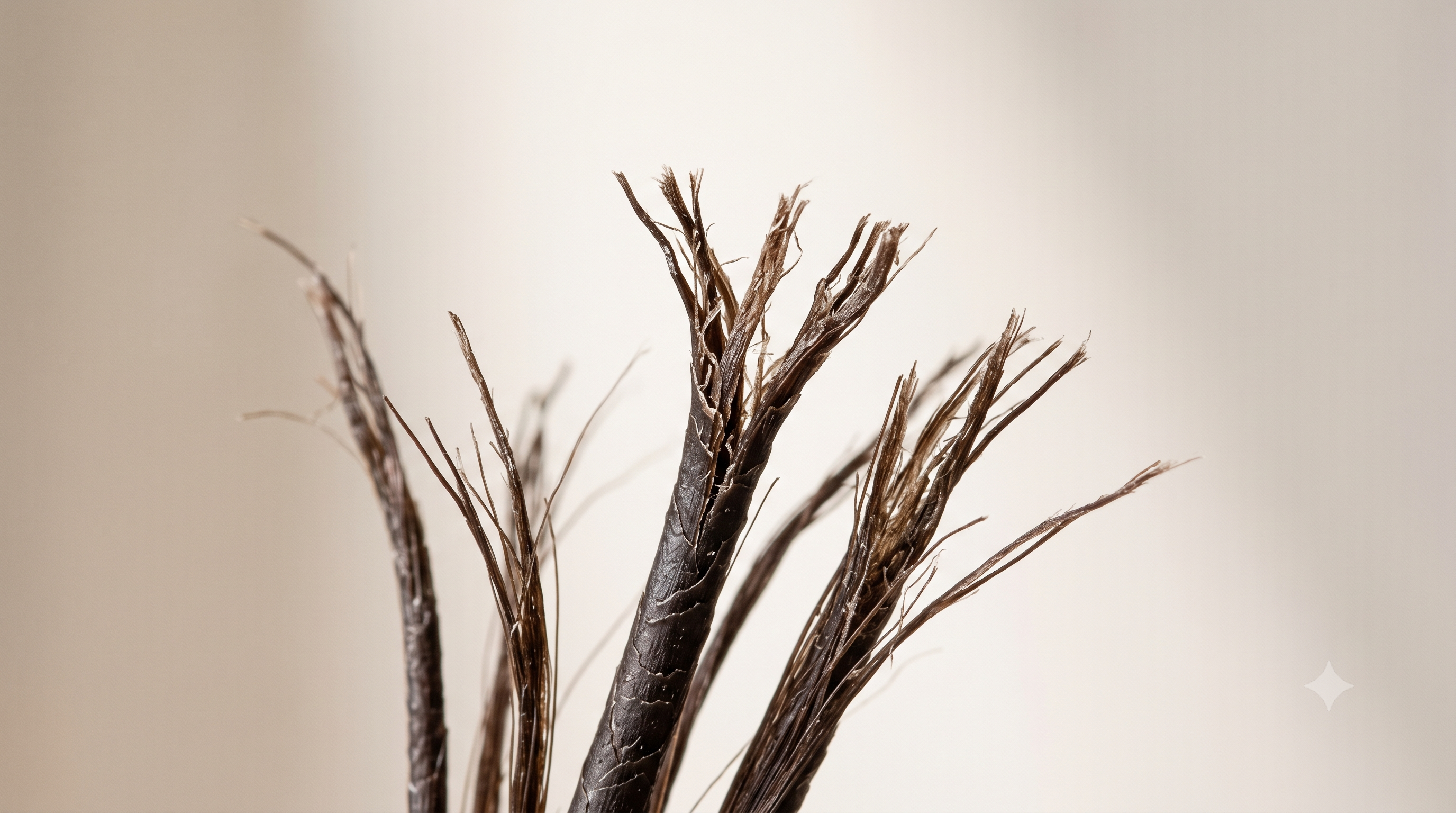 Close-up of hair strands with split ends