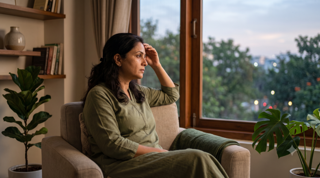 Person experiencing stress and its potential effect on skin and hair